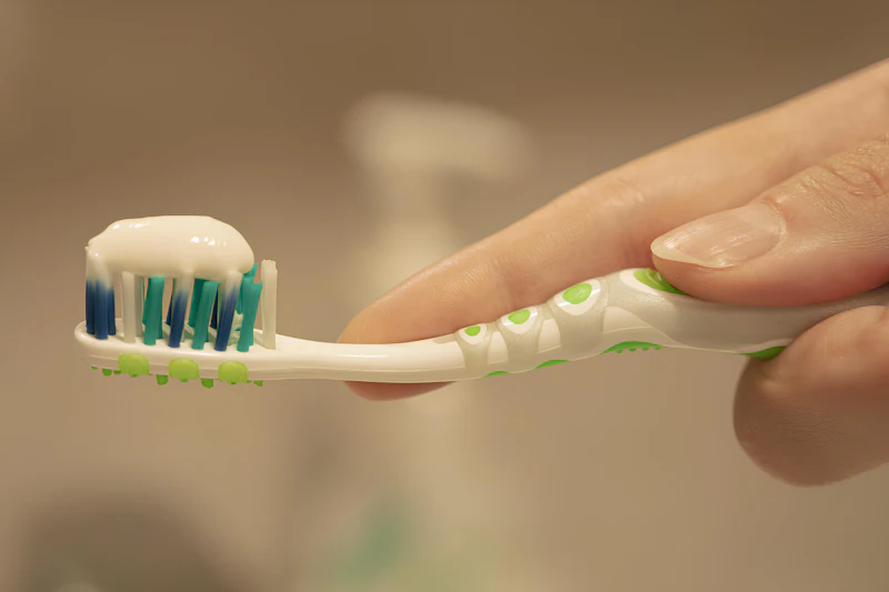 A toothbrush with a line of toothpaste on it